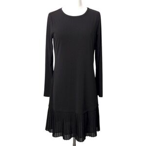 Michael Kors Black Silky & Bottom Pleated Ruffle Long-Sleeve Dress- Small